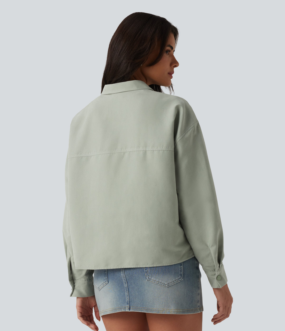 Long Sleeve Casual Jacket with Pockets — Laurel Green — view 2