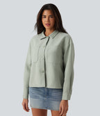 Long Sleeve Casual Jacket with Pockets — Laurel Green — view 4