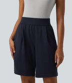 High Waisted Work Shorts with Pockets — Baritone Blue — view 1