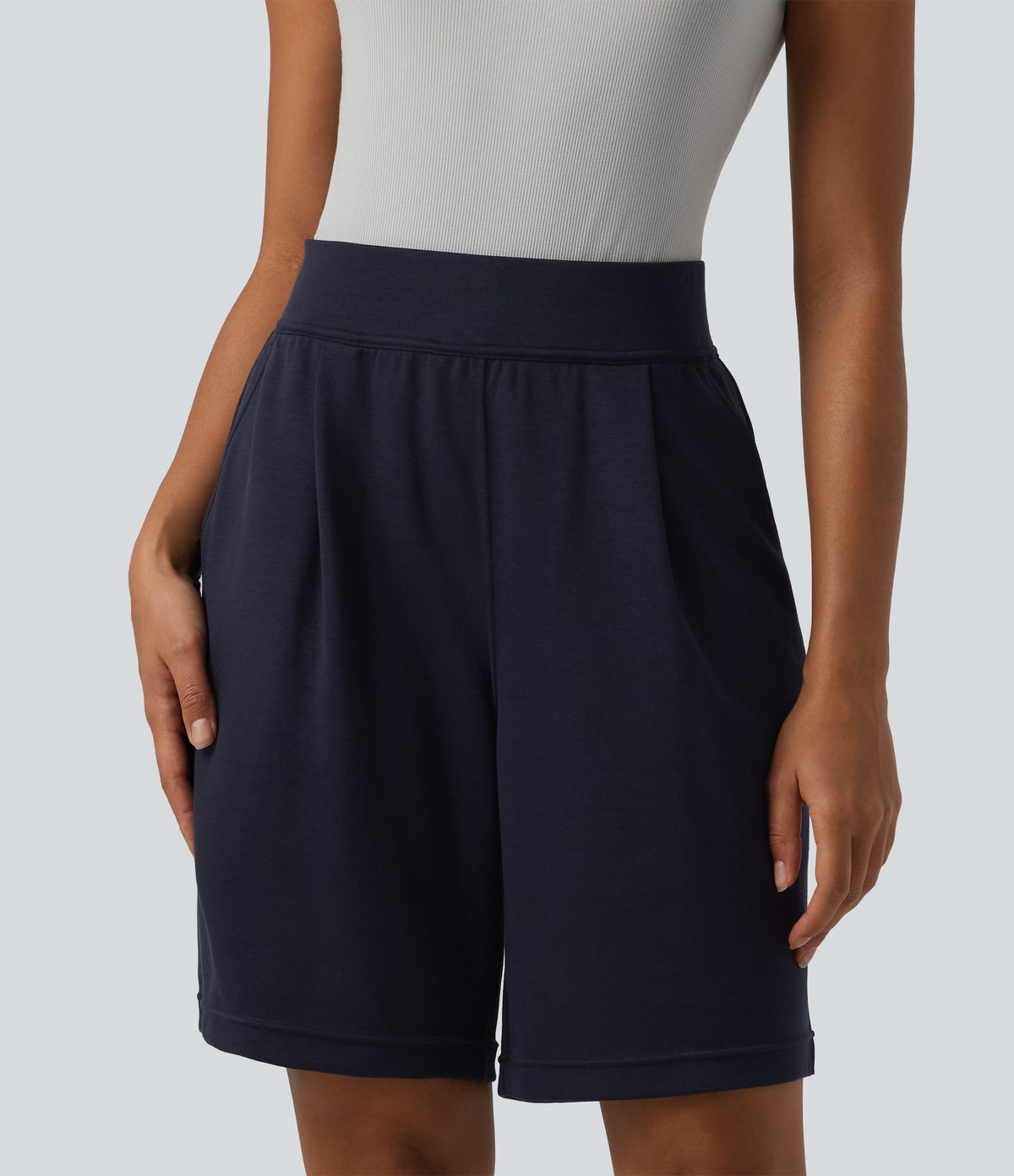 High Waisted Work Shorts with Pockets — Baritone Blue — view 1
