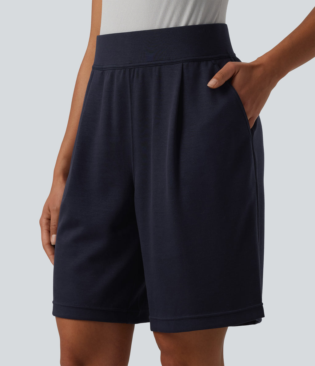 High Waisted Work Shorts with Pockets — Baritone Blue — view 4