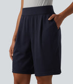 High Waisted Work Shorts with Pockets — Baritone Blue — view 4