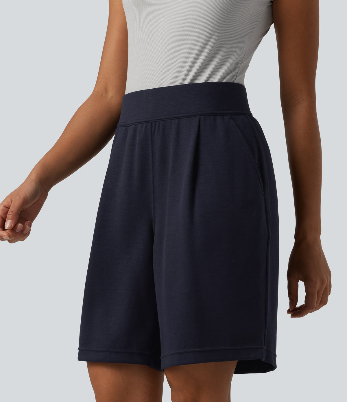 High Waisted Work Shorts with Pockets — Baritone Blue — view 3