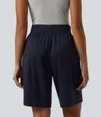 High Waisted Work Shorts with Pockets — Baritone Blue — view 2