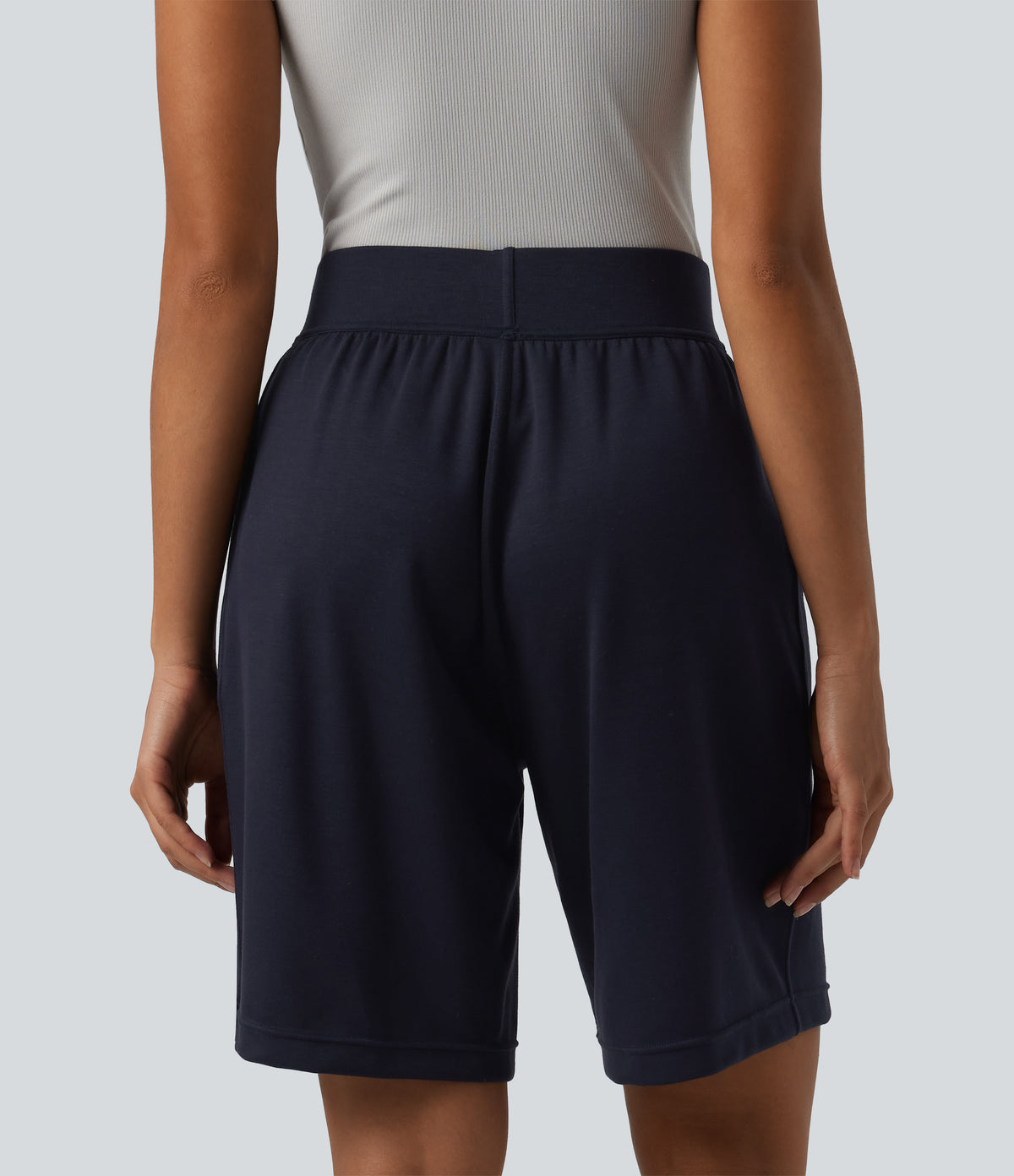High Waisted Work Shorts with Pockets — Baritone Blue — view 2
