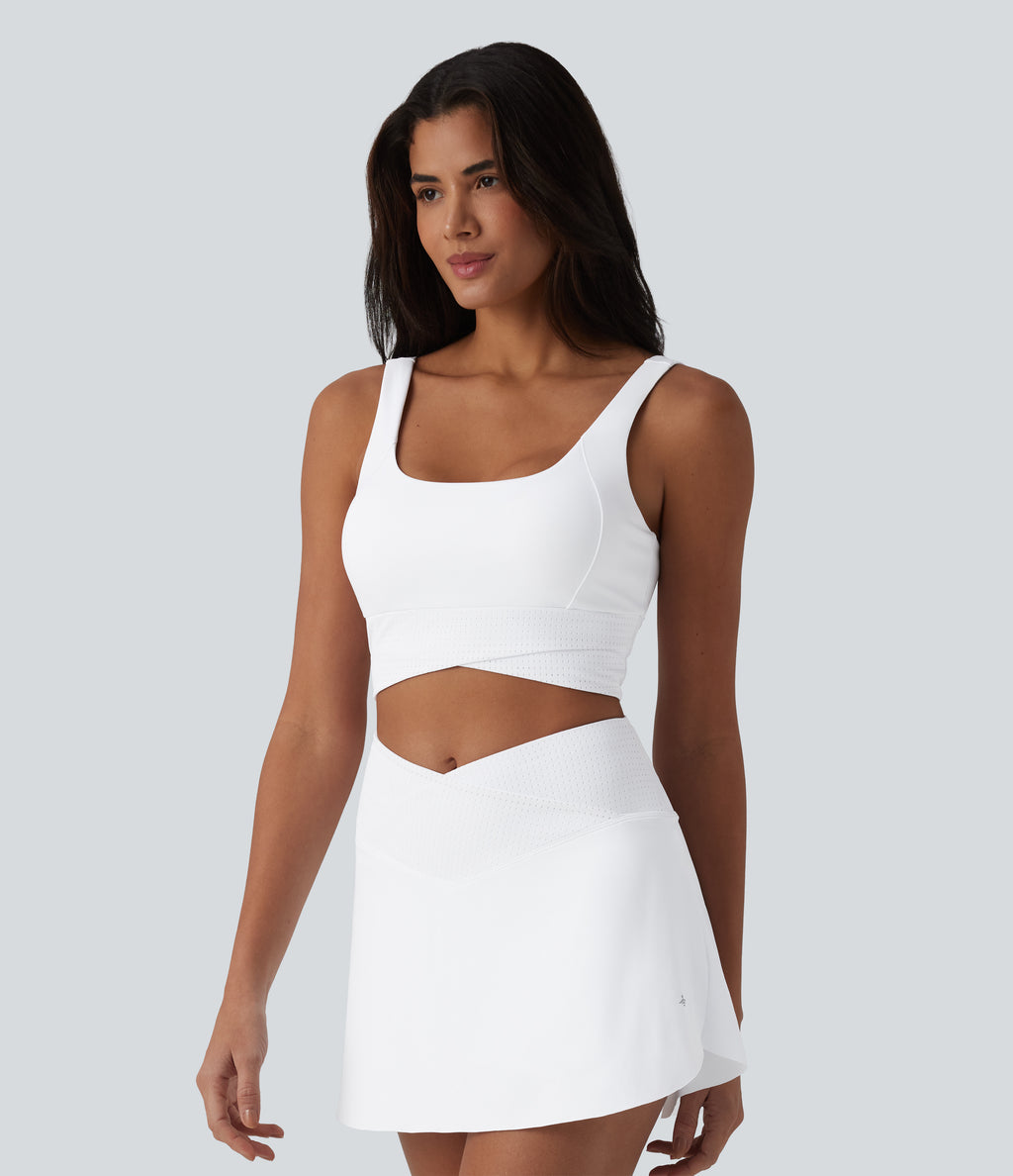 U Neck Built-in Bra Cropped Yoga Tank Top — White — view 3