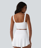 U Neck Built-in Bra Cropped Yoga Tank Top — White — view 2