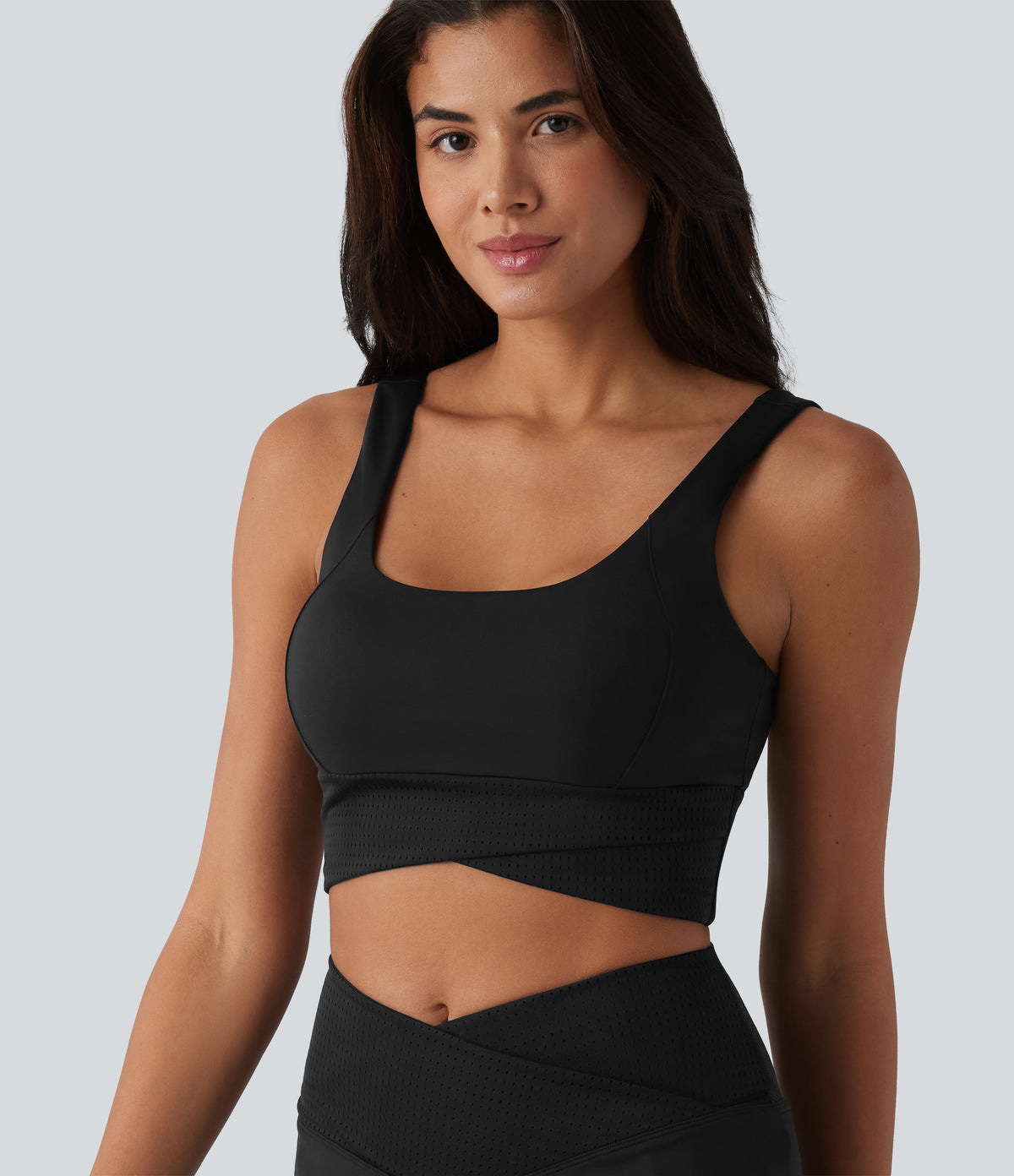 U Neck Built-in Bra Cropped Yoga Tank Top — Black — view 6