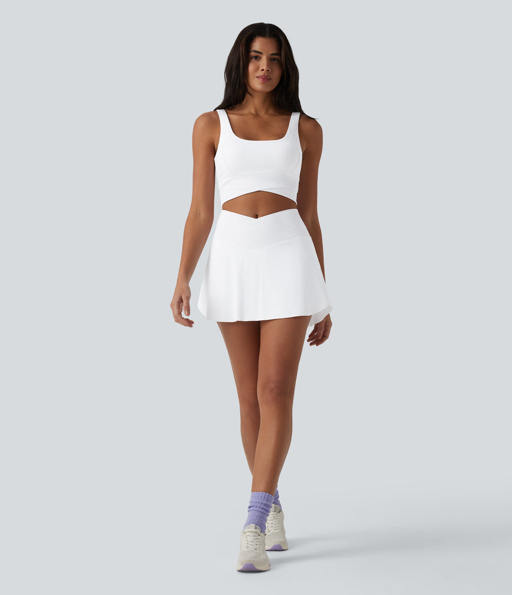U Neck Built-in Bra Cropped Yoga Tank Top — White — view 5