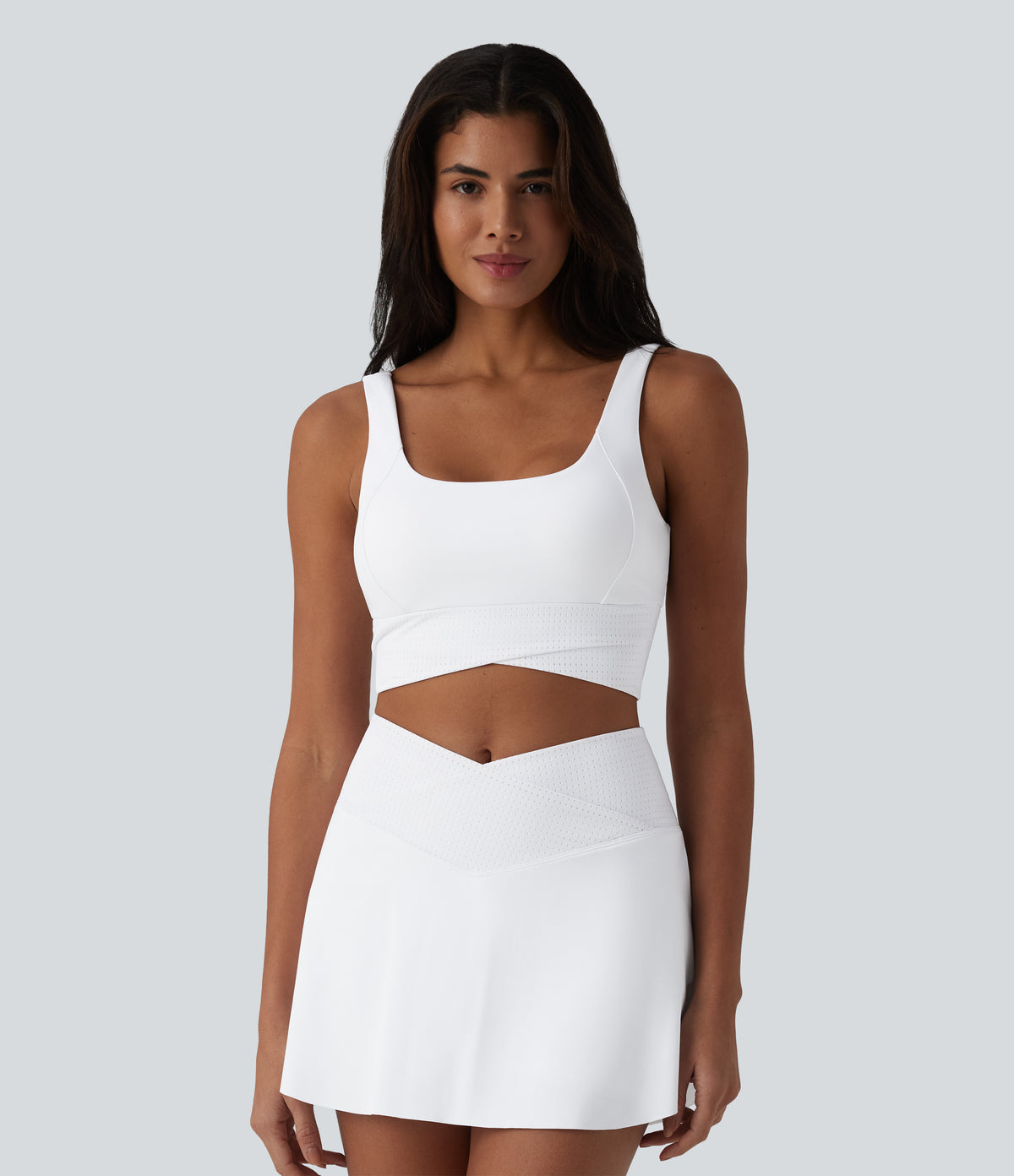 U Neck Built-in Bra Cropped Yoga Tank Top — White — view 4