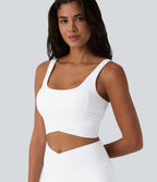 U Neck Built-in Bra Cropped Yoga Tank Top — White — view 1