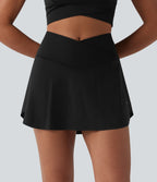 High Waisted Crossover 2-in-1 Mini Pickleball Skirt with Pockets — Black — view 6