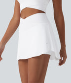 High Waisted Crossover 2-in-1 Mini Pickleball Skirt with Pockets — White — view 3