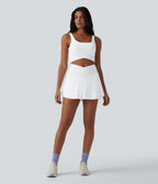 High Waisted Crossover 2-in-1 Mini Pickleball Skirt with Pockets — White — view 5