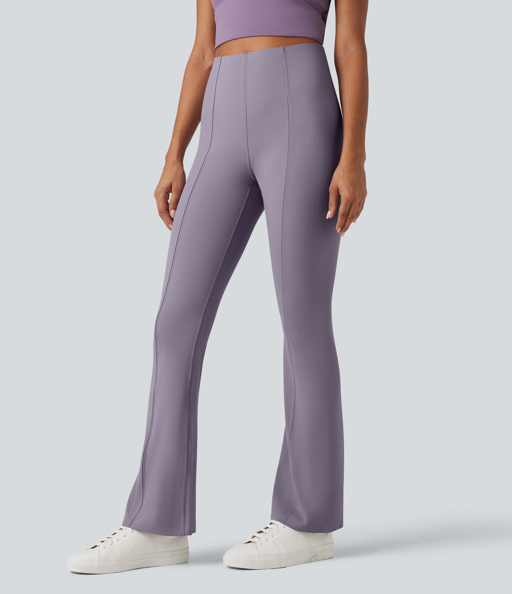 High Waisted Tummy Control Bootcut Casual Trousers with Pocket — Purple Ash — view 3