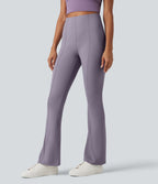High Waisted Tummy Control Bootcut Casual Trousers with Pocket — Purple Ash — view 3
