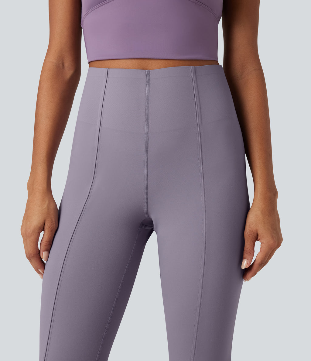 High Waisted Tummy Control Bootcut Casual Trousers with Pocket — Purple Ash — view 6