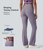 High Waisted Tummy Control Bootcut Casual Trousers with Pocket — Purple Ash — view 1