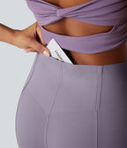 High Waisted Tummy Control Bootcut Casual Trousers with Pocket — Purple Ash — view 4