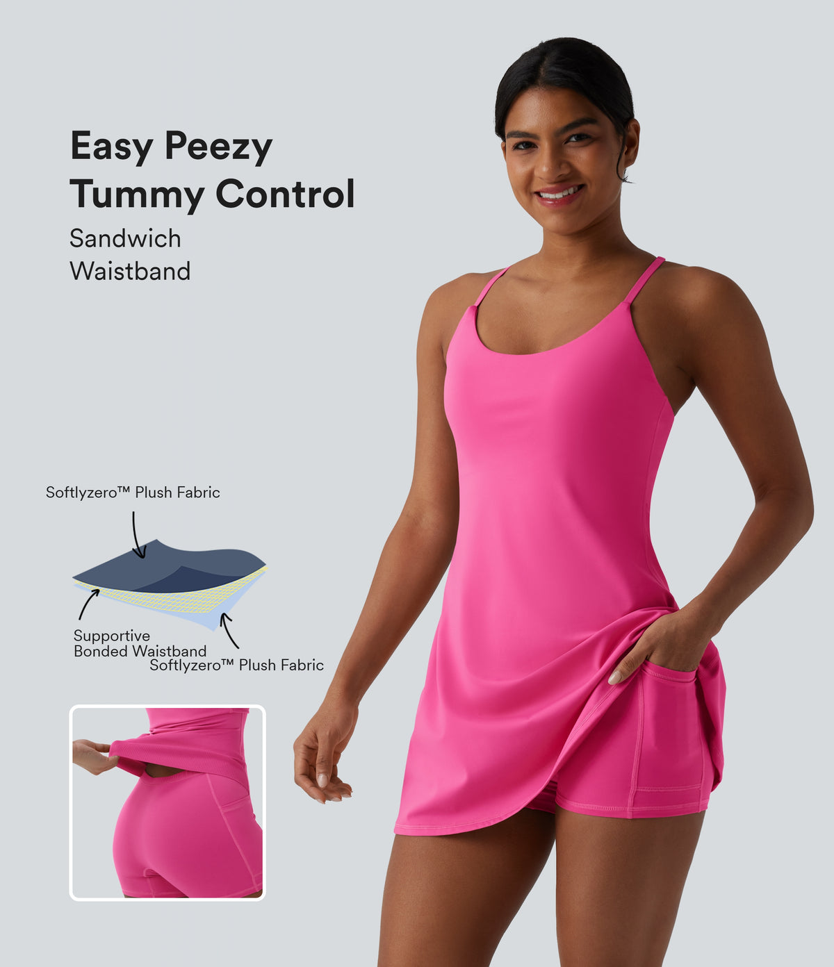 Plush Tummy Control Active Dress with Pockets-Edition — Fuchsia Purple — view 1