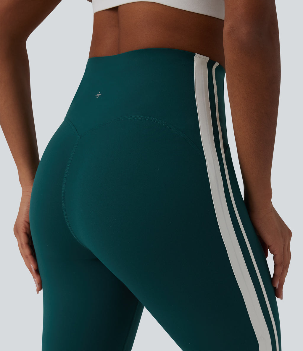High-waisted Tummy Control Side Stripe Yoga 7/8 Flare Leggings — June Bug — view 5