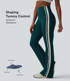 High-waisted Tummy Control Side Stripe Yoga 7/8 Flare Leggings — June Bug — view 1