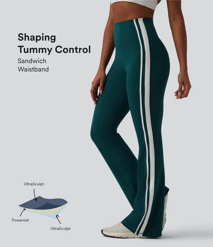 High-waisted Tummy Control Side Stripe Yoga 7/8 Flare Leggings — June Bug — view 1