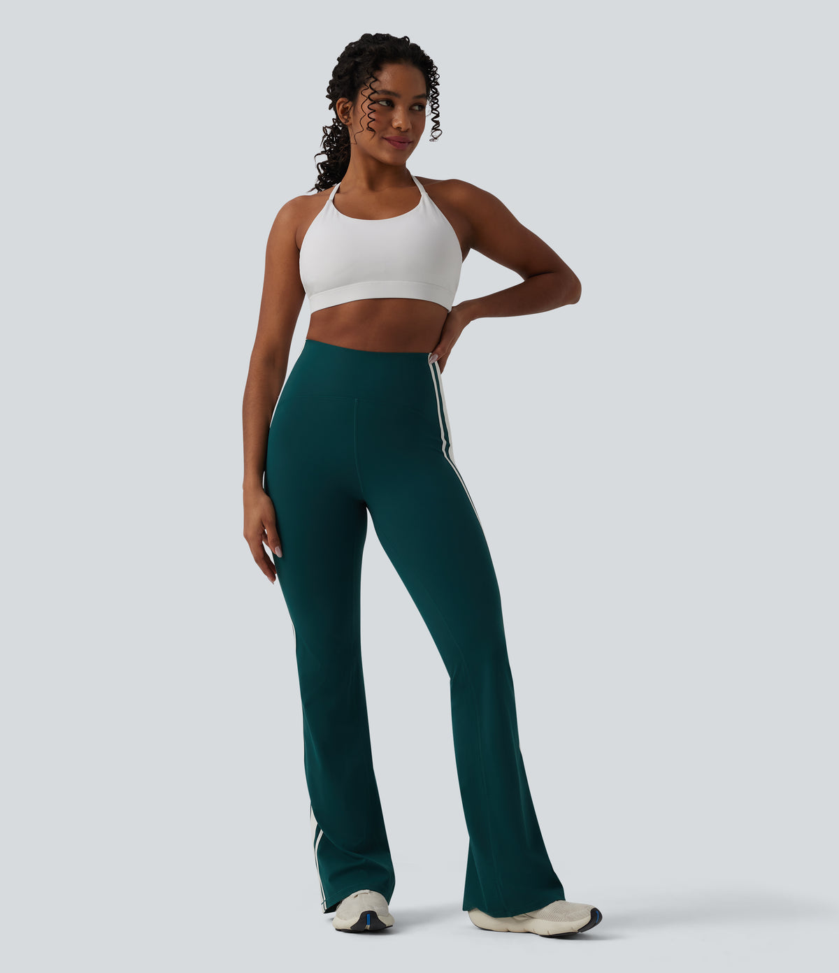 High-waisted Tummy Control Side Stripe Yoga 7/8 Flare Leggings — June Bug — view 6