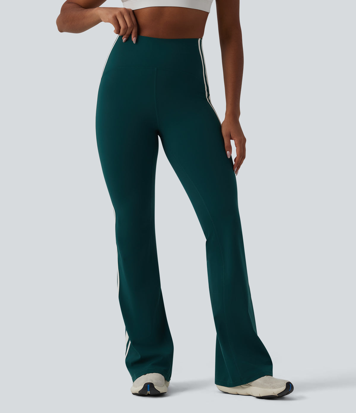 High-waisted Tummy Control Side Stripe Yoga 7/8 Flare Leggings — June Bug — view 3