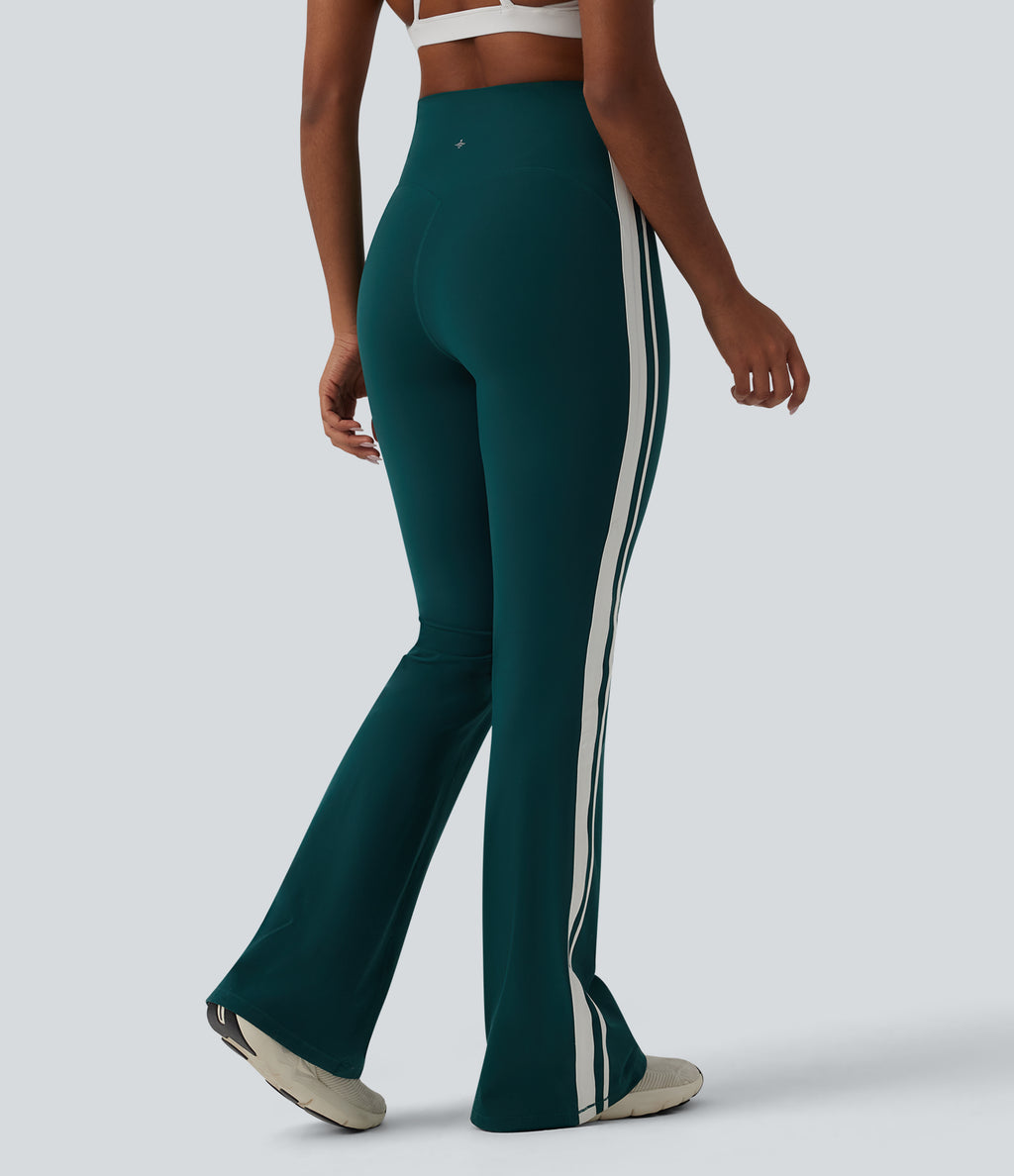 High-waisted Tummy Control Side Stripe Yoga 7/8 Flare Leggings — June Bug — view 2