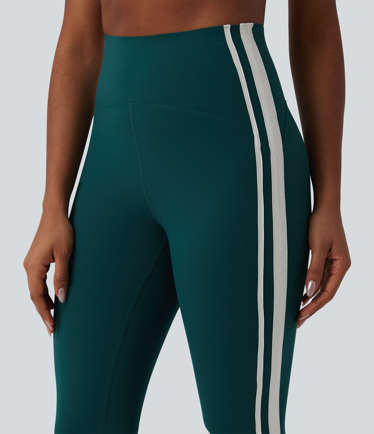 High-waisted Tummy Control Side Stripe Yoga 7/8 Flare Leggings — June Bug — view 4