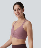 Low Support Crisscross Backless Adjustable Straps Ruched Built-in Bra InstantCool Quick Dry Yoga Sports Bra UPF50+ — Nostalgia Rose — view 3