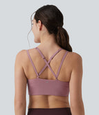 Low Support Crisscross Backless Adjustable Straps Ruched Built-in Bra InstantCool Quick Dry Yoga Sports Bra UPF50+ — Nostalgia Rose — view 4