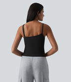 Plush Asymmetric Neck Built-in Bra Casual Tank Top — Black — view 6