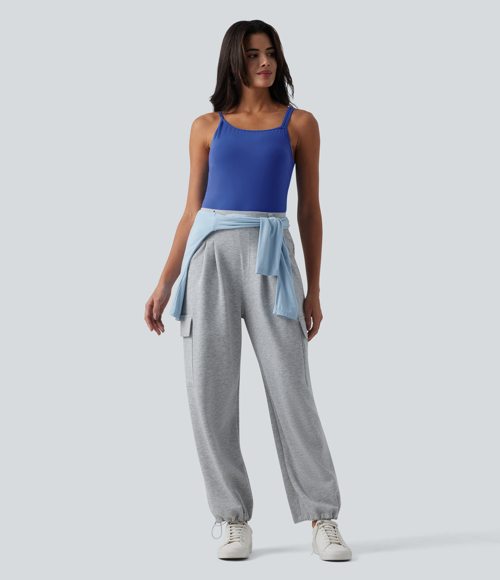 Plush Asymmetric Neck Built-in Bra Casual Tank Top — Lotus Blue — view 5