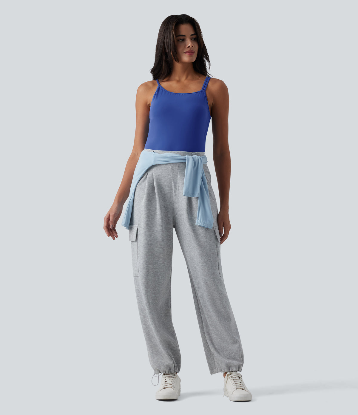 Plush Asymmetric Neck Built-in Bra Casual Tank Top — Lotus Blue — view 5