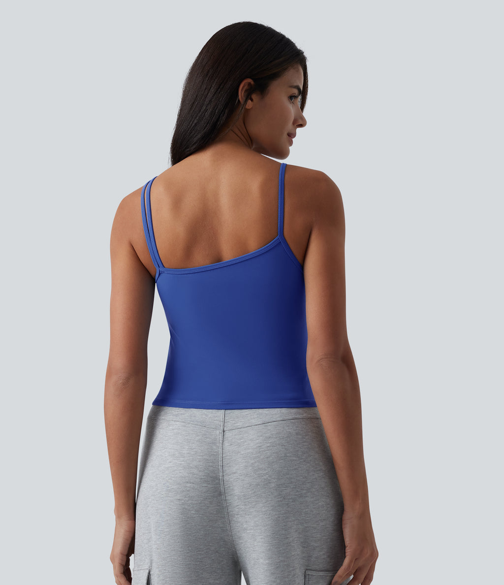 Plush Asymmetric Neck Built-in Bra Casual Tank Top — Lotus Blue — view 1