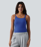 Plush Asymmetric Neck Built-in Bra Casual Tank Top — Lotus Blue — view 2