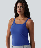 Plush Asymmetric Neck Built-in Bra Casual Tank Top — Lotus Blue — view 4