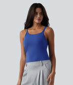 Plush Asymmetric Neck Built-in Bra Casual Tank Top — Lotus Blue — view 3