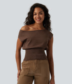 One-shoulder Short Sleeve Casual Jumper — Soft Silt — view 4