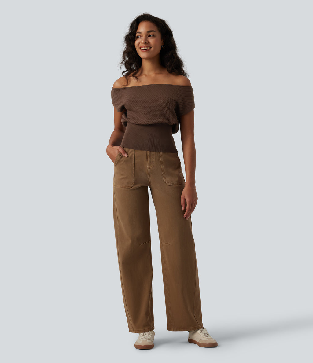 One-shoulder Short Sleeve Casual Jumper — Soft Silt — view 5
