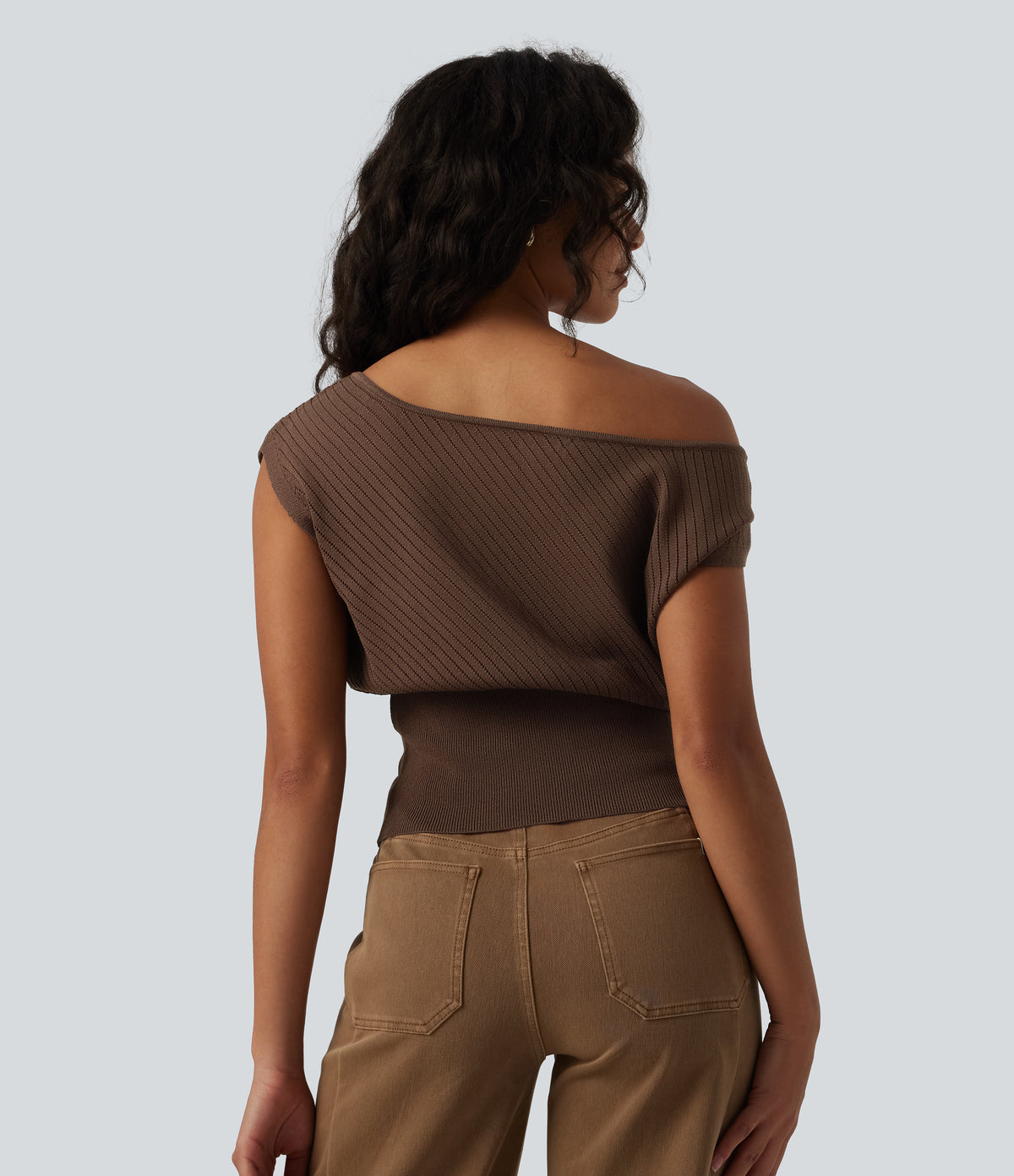 One-shoulder Short Sleeve Casual Jumper — Soft Silt — view 2