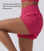 Airy Crossover High Waisted 2-in-1 InstantCool Yoga Shorts 3'' with Pockets — Winterberry — view 4