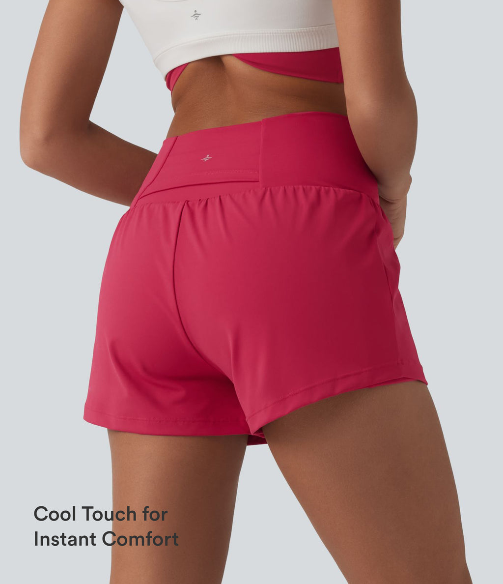Airy Crossover High Waisted 2-in-1 InstantCool Yoga Shorts 3'' with Pockets — Winterberry — view 3