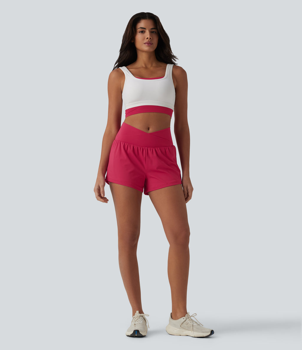 Airy Crossover High Waisted 2-in-1 InstantCool Yoga Shorts 3'' with Pockets — Winterberry — view 8