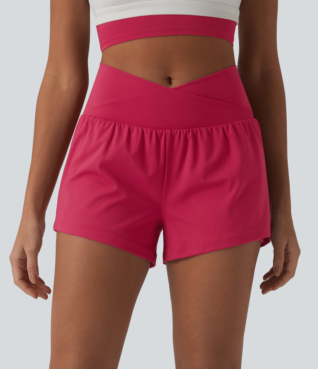 Airy Crossover High Waisted 2-in-1 InstantCool Yoga Shorts 3'' with Pockets — Winterberry — view 1