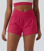 Airy Crossover High Waisted 2-in-1 InstantCool Yoga Shorts 3'' with Pockets — Winterberry — view 1