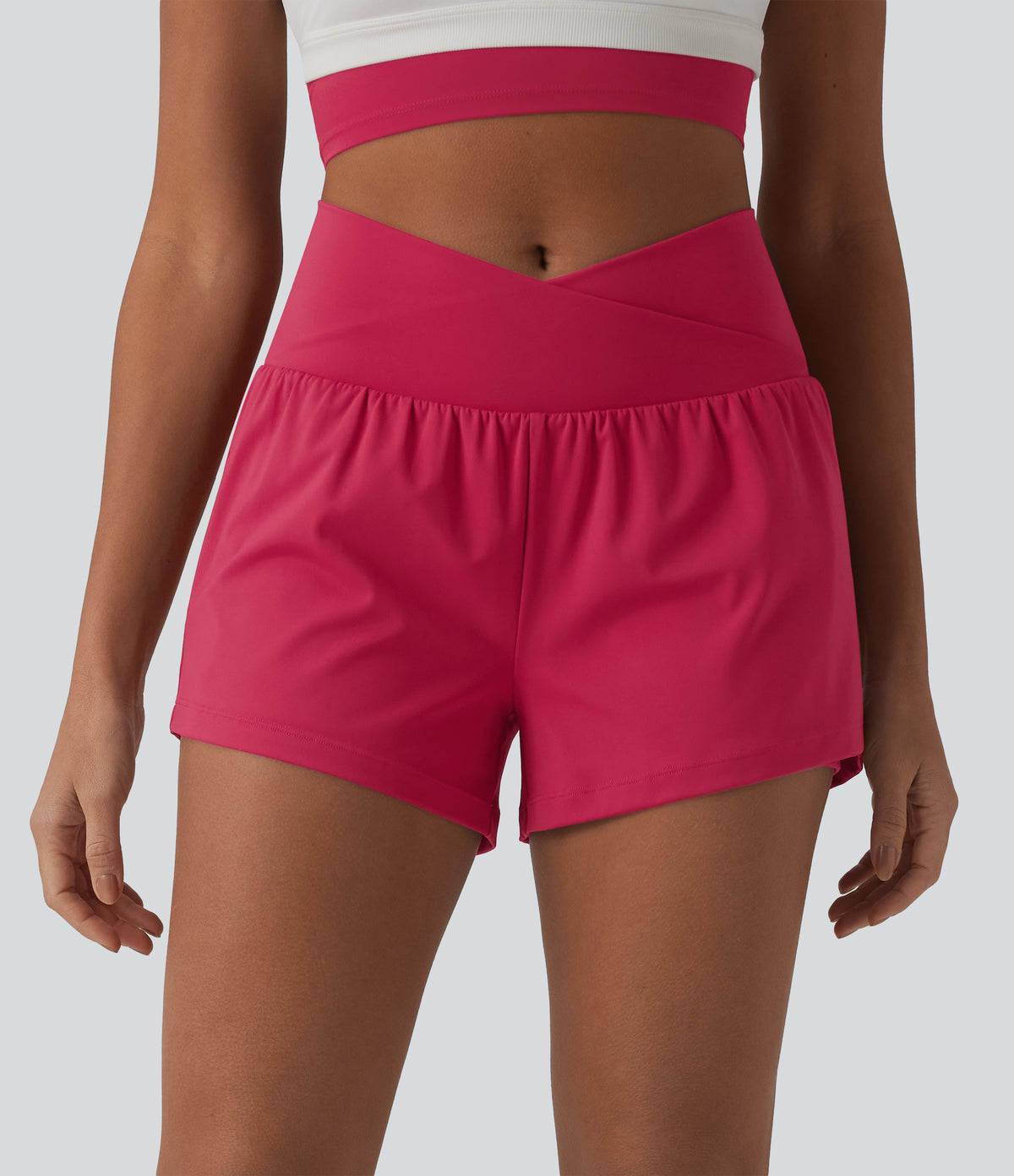 Airy Crossover High Waisted 2-in-1 InstantCool Yoga Shorts 3'' with Pockets — Winterberry — view 1