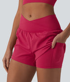 Airy Crossover High Waisted 2-in-1 InstantCool Yoga Shorts 3'' with Pockets — Winterberry — view 7